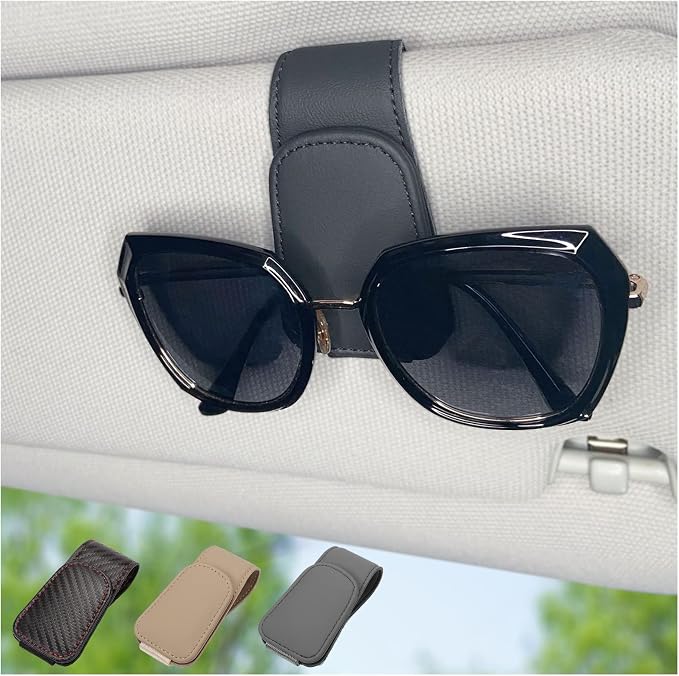Magnetic Leather Sunglass Holder for Car, Eyeglasses Clip for Visor(Black) | Fits Different Size Eyeglasses, Securely Clips Sunglasses on Car Visor, Car Interior Accessories by Unknown