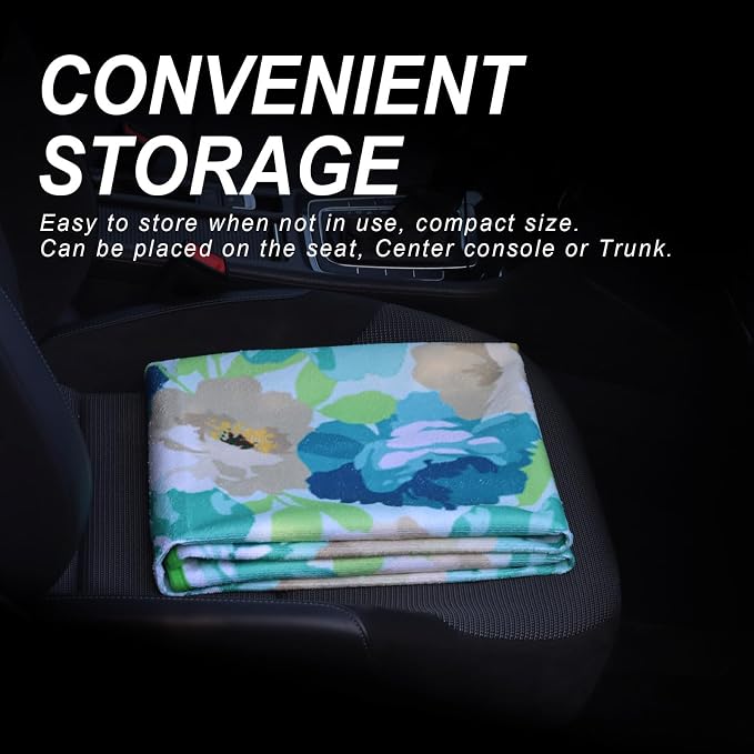 Sweat Towel Car Seat Cover Protector Front Seats for Gym Workout, Running, Swimming, Beach and Hiking, Waterproof Universal Seat Cover for Car, Trucks, Van & SUV (1, Cyan Flower, Front) - Image 5