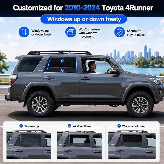 Car Window Shades for 2010-2024 Toyota 4Runner Rear Window Mesh Sun Shade | Rear Side Window Sunshade, Breathable Privacy Window Covers, UV Protection & Heat Insulation, for Baby Camping Napping, 2PCS - Image 9