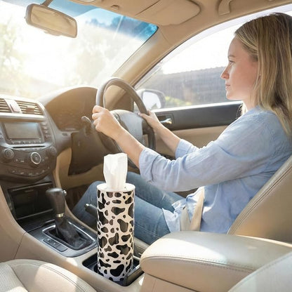 Car Tissues Cylinder for Cup Holder - Refillable Round Tissue Canister with 2 Packs Tissues - Cow Car Decorations,Cow Cars Interior Accessories for Women & Men - Fits Most Auto Cup Holders (Cow Print) - Image 2