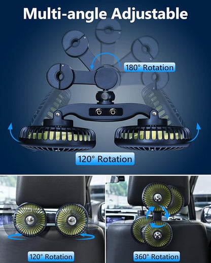 Dual Head Car Cooling Fans for Back Seat for Kids, Battery Powered Rechargeable Usb 5V/ 12V /24V Car Backseat Headrest Fan for Baby Rear Facing, Car Seat Cooler That Blow Cold Air for Vehicles - Image 2