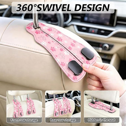Cute Pink Paw Car Seat Back Storage Headrest Hooks for Purses & Bags – 2PCS PU Leather Dual Metal Hooks, Backseat Organizer Accessories - Image 4
