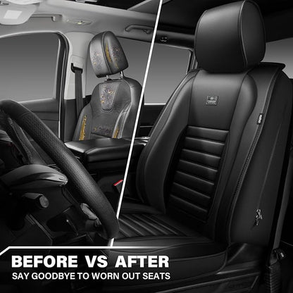 CAR PASS Nappa Leather Car Seat Covers Front Seats, Luxury Seat Protector for Cars, Waterproof Anti-Slip Seat Cushion Airbag Compatible Universal for Sedan SUV Pick-up Truck Automotive Vehicle, Black - Image 7
