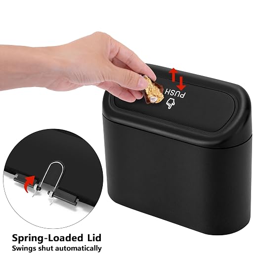 Ginsco 2 Pack Mini Car Trash Can with Lid, Small Car Garbage Can, Cute Leakproof ABS Trash Bin, Cars Accessories for Interior, Garbage Bin for Car, Home, Office with 120pcs Trash Bags Black - Image 7