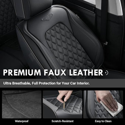 Coverado Full Set Car Seat Covers, Black Leather Seat Protectors, Luxury Front & Back Car Seat Covers,Waterproof Universal Fit, Automotive Seat Covers for Most Cars-Black - Image 6