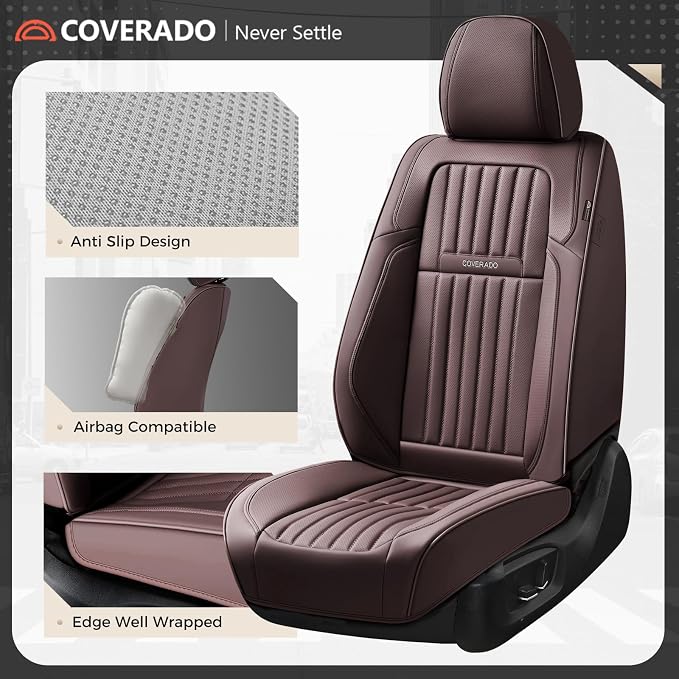 Coverado Car Seat Covers Full Set, Seat Covers for Cars, Car Seat Cover, Car Seat Protector, Leather Car Seat Cushion, Waterproof Car Seat Covers Front Seats and Back Fit for Most Cars(Coffee) - Image 5