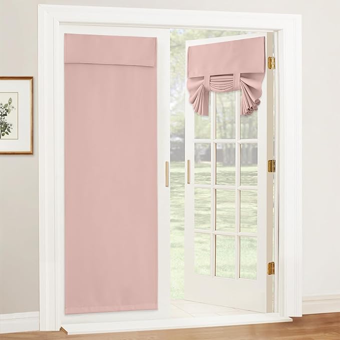 RYB HOME Blackout Curtain Privacy Window Drape for Living Room Bedroom Door | Self Adhesive, Thermal Insulated, For Patio Kitchen Front Entry Front Back Door Glass Window,W36 x L80, Orange Pink, 1 Panel by RYBHOME