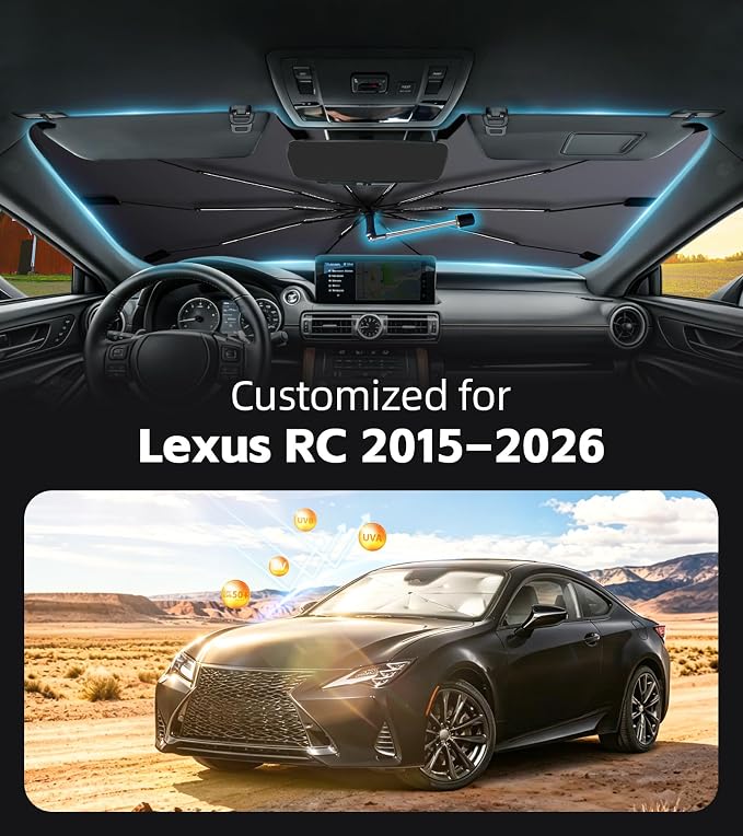 Windshield Sun Shade for Lexus RC 2015-2026 with 360° Rotating Shaft | Custom Fit Umbrella Sunshade for UV Blocking, Interior Heat Protection, Easy Storage, UPF 50+ Cool Windshield Cover - Image 2