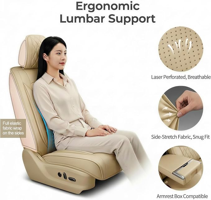 Fit for Prius Car Seat Covers Compatible with Toyota Prius 2001-2026 - Waterproof Breathable Leather Automotive Seat Cushions Protector,Airbag Compatible,Full Set 5 Seats(Beige) - Image 8