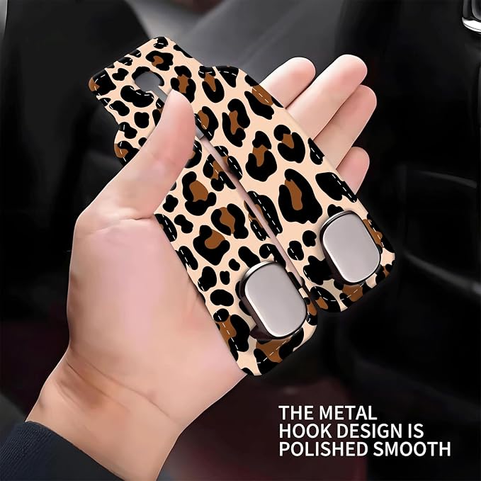 Car Seat Headrest Hook, Universal Leather Cute Hanger Holder Hook, Storage Organizer Interior Accessories for Purse Bags Handbag Luxury Leopard Red - Image 4