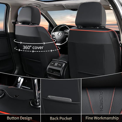 FLORICH Leather Seat Covers Car Seat Cover Front and Rear Seat Cover 5 Seats Automotive Seat Covers Waterproof Seat Covers for Cars Universal Fit for Most Cars SUV Trucks, Black&Red Line - Image 3