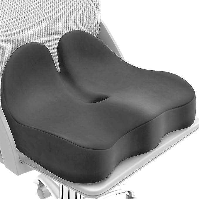 CushZone Extra Large Seat Cushion, Sciatica Support for Office Chair, Grey | Ergonomic Office Chair Cushion for Hip & Tailbone Pain Relief, Memory Foam Cushion for Car, Long Trip, Desk Chair, Lab by CushZone