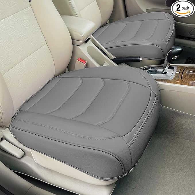 BOPUOVRE Car Seat Cover for Luxury & Comfort PU Leather | Anti Slip Full Wrap Protection Storage Pocket Bottom Cushion Universal Fit 95% Vehicles Gray 2 Piece by BOPUOVRE