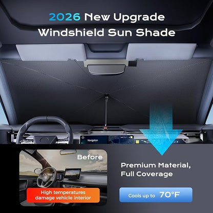 [2026 Upgrade] Coverado Windshield Sun Shade, UPF80+ Sunshade for Car Windshield Blocks Heat & UV Rays, Thickened Vinyl Coating Keep Cool Protect Interior, M 57”x32” for Sedans/SUVs - Image 2
