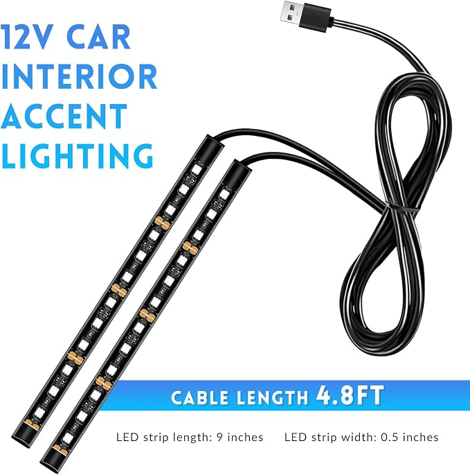 Car LED Strip Light, 12V 24 LEDs RGB Car Interior Atmosphere Lamp with USB Port, Vehicle Under Dash Floor Ambient Night Decorative Lighting Kit (Ice Blue) - Image 2