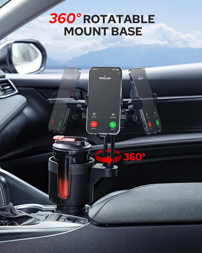 Upgraded Car Phone Holder - 2 in 1 Adjustable Cup Holder Expander Support 360° Degree Rotation - Car Cup Holder Phone Mount Compatible with All Smartphones - Image 5