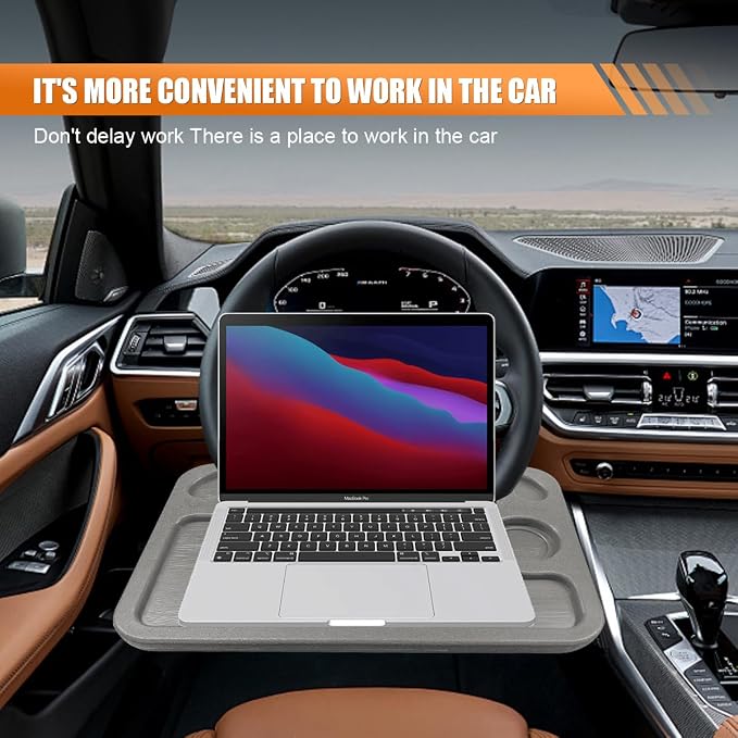 ZIMISI Car Steering Wheel Tray, Computer Office Car Table Tray, Automotive Trays for Eating, Multipurpose Vehicle Desk Travel Accessories for Laptop, Food, Fits Most Steering Wheel (Grey) - Image 4