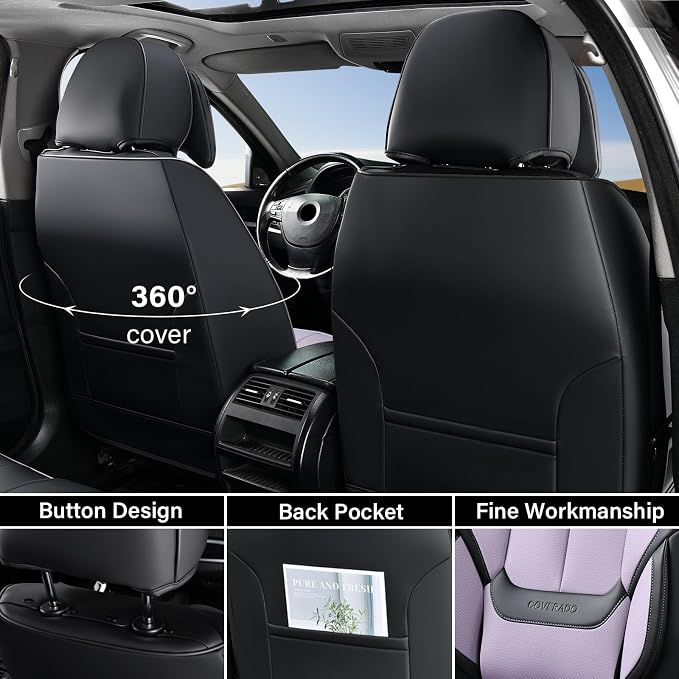 Coverado Car Seat Covers, Seat Covers for Cars, Waterproof Leather Auto Seat Protectors, Leather Car Seat Cushion, Car Interiors Accessories Universal Fit for Most Cars - Image 2
