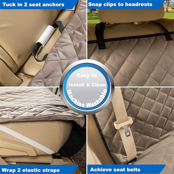 VIEWPETS Bench Car Seat Cover Protector, Waterproof Heavy-Duty, Khaki | Nonslip Dog Back Seat Cover Protect from Mud, Spills, Scratches, Machine Washable, Universal Fit for Vehicles, Trucks&SUVs - Image 6
