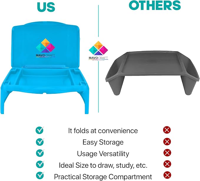 MAVOCRAFT Foldable Kids Lap Tray with Storage - Portable Lap Desk Kids & Adults - Kids Lap Desk for Breakfast in Bed, Serving Tray, Car Desk & Gaming (Blue) - Image 5