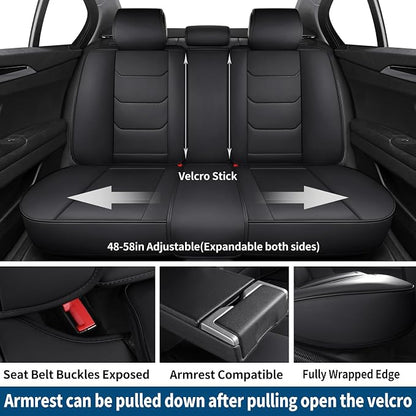 Leather Car Seat Covers Full Set Automotive Seat Protectors | Breathable Waterproof Durable Full Surround & Lumbar Support Design Non-Slip Universal Fit for Most Cars SUV Trucks Van Black - Image 8