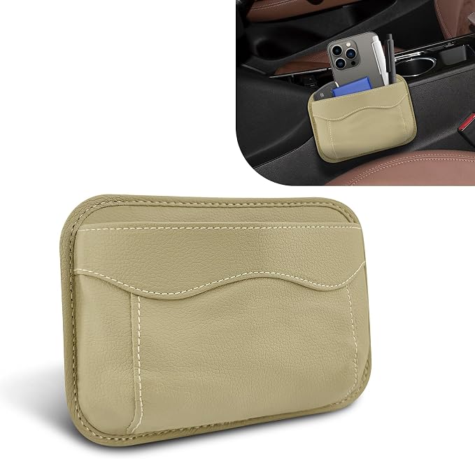 Car Seat Side Pocket Organizer, PU Leather Car Seat Gap Filler Bag, Car Seat Pocket Storage Bag for Phone, Keys, Sunglass, Wallet, Car Organizer Accessories for Seat, Door, Window (Beige) by Unknown