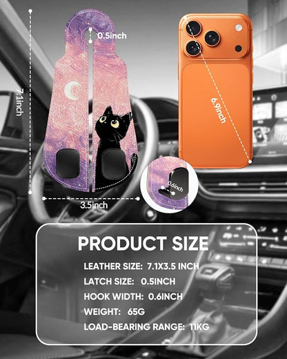 WOCOCN Purse Holder for Car, 2 Pack Heavy Duty Purse Hanger for Car | PU Leather Car Seat Hooks for Purses and Bags, Cute Floral Headrest Organizer for Handbags & Backpacks,Pink Starry Sky Cat - Image 7