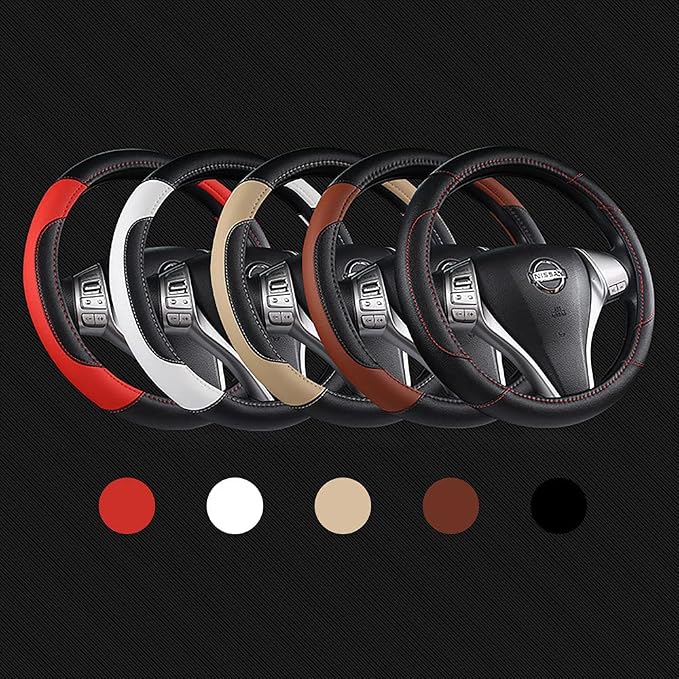 Leather Car Steering Wheel Cover, Universal Fit for Most Cars, Black | Microfiber Leather,Non-Slip Breathable Auto Steering Wheel Protector - Image 7