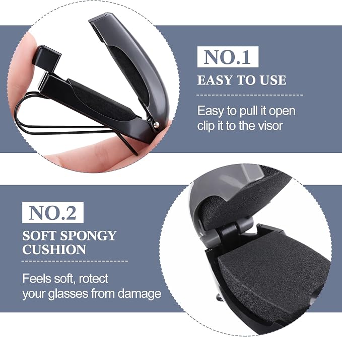 Frienda 5 Pcs Car Sun Visor Clip Sunglasses Holder,Gray | Visor Clips for Eyeglasses, Securely Holds Glasses, Ticket Card Holder, Metal Shell Spring Clip, For Women Men Drivers - Image 3