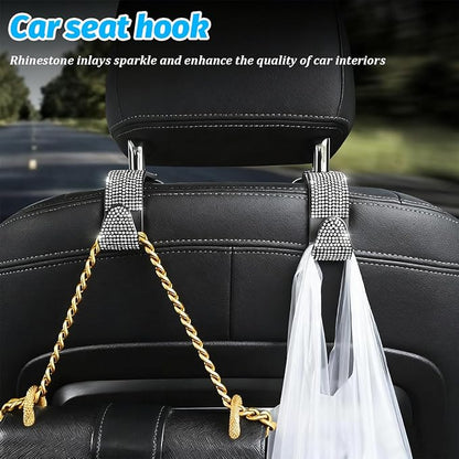 Zpana 4PCS Bling Car Seat Headrest Hooks, Vehicle Back Seat Purse Handbag Hanging Holder with Crystal Rhinestone, Diamond Storage Organizer Hook, Universal Automotive Accessories (Black/AB) | Vehicle Back Seat Purse Handbag Hanging Holder, Crystal Diam... - Image 6