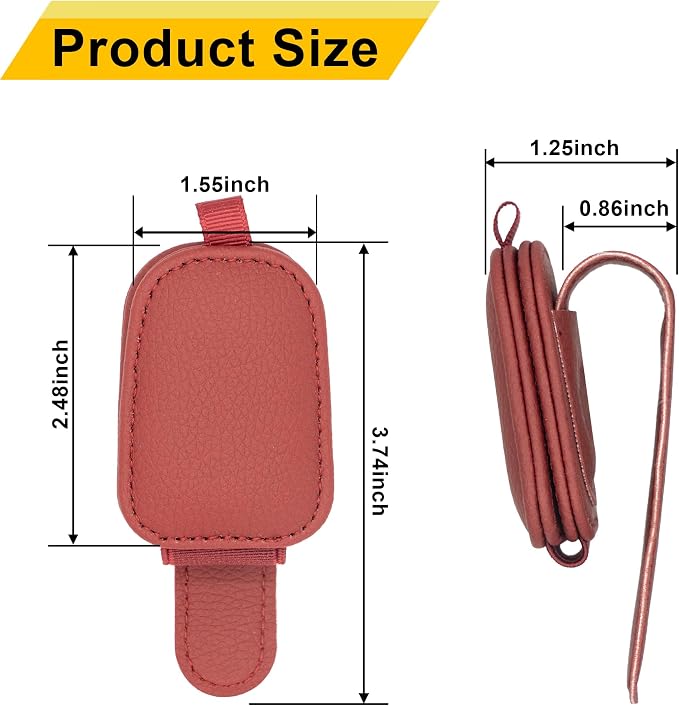 Yuoyar Magnetic Leather Sunglasses Holder for Car, 2 Packs (Red) | Magnetic Car Visor Accessories - Image 7