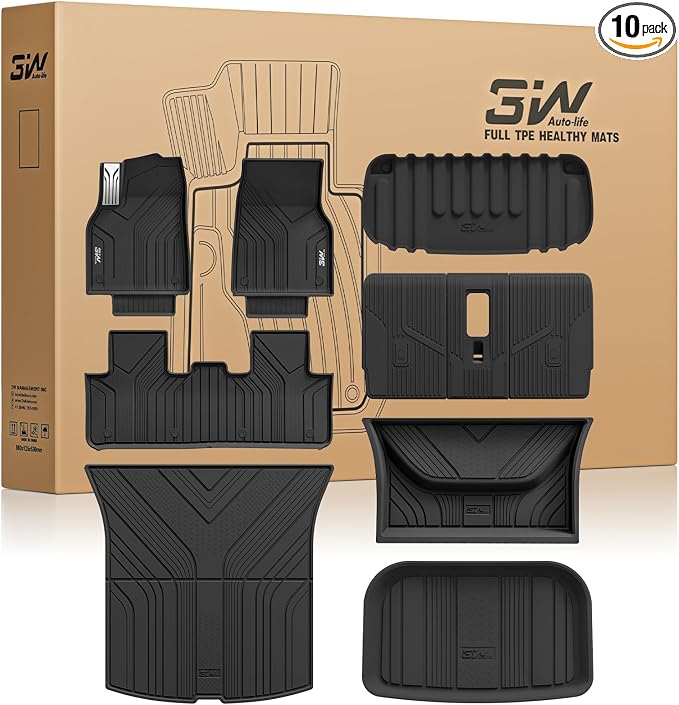 3W 10PCS Floor Mats for Tesla New Model Y 2025-2026 Only Standard | TPE All Weather Floor Liner, Trunk Mat, Seat Back Cover Protector, Cargo Liners, Model Y Accseeories(Not Premium/Performance) by 3W