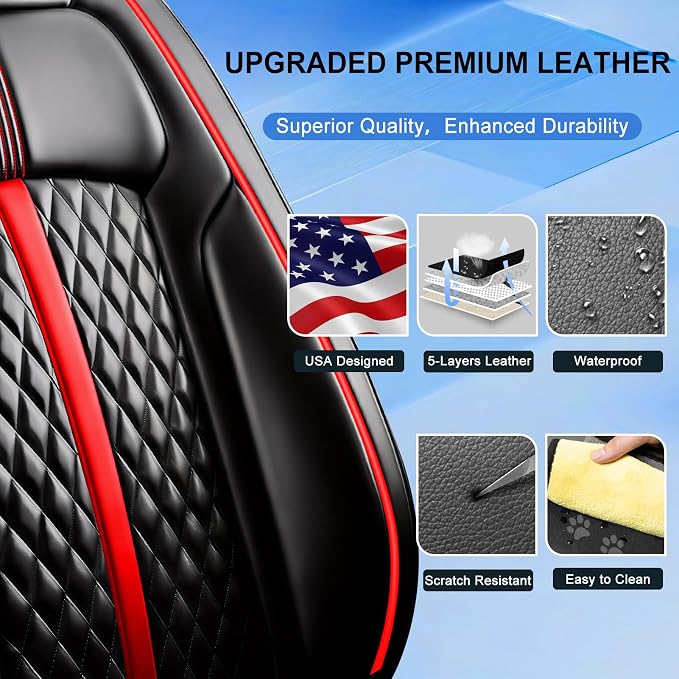 Fit Compass Seat Covers Custom Fit for Jeep Compass 2007-2026, Full Set | Premium Leather Full Coverage Protectors, Waterproof, Breathable, Scratch Resistant, Easy Wipe, Airbag Compatible, RedTrim - Image 3