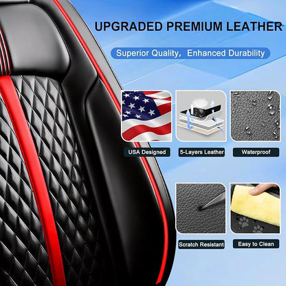 Fit Sonata Seat Covers Custom Fit for Hyundai Sonata 2007-2026, Full Set | Premium Leather Full Coverage Protectors, Waterproof, Breathable, Scratch Resistant, Easy Wipe, Airbag Compatible, RedTrim - Image 3