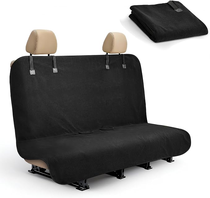 Back Seat Cover for Car SUV Van Trucks | Waterproof Car Seat Towel Cover,Rear Bench Towel Backseat Protector for Dogs Kids, Universal Fit, Non-Slip, Black (55" x 29") by Movetility