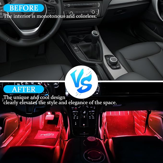 Car Interior LED Lights, 4 in 1 Bright Vehicle Ambient Neon Light Kit with DC 5V USB Port, Automotive Under Dash Decoration Night Lamp, Universal for RV, Truck, Sedan (Red) - Image 5