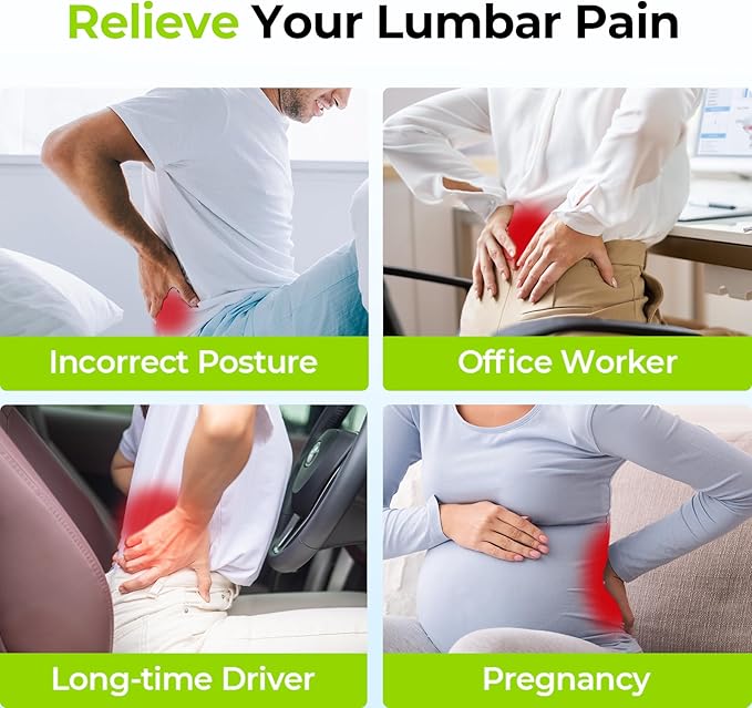 AUVON Lumbar Support Pillow for Office Chair with Patented Bulge for Lower Back Support, Ergonomic Office Home Essentials Improve Posture, Memory Foam Chair Cushion with Straps for Home, Office, Car - Image 2