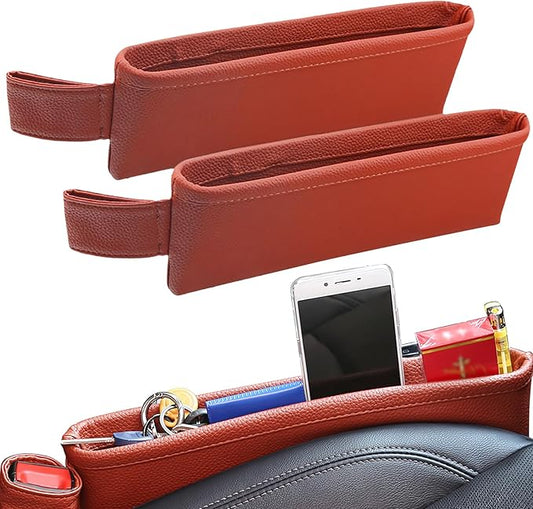 2 Pack Update Car Seat Gap Filler Organizer Leather Console Storage Box Front Side Pocket Seats Organizers Filler Interior Car Accessories for Phone Wallet Coin Key Sunglasses (Brown) by BubabyZZ