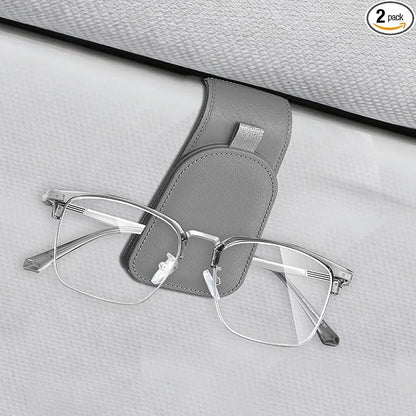 2PCS Sunglass Holder for Car Visor, Visor Sunglasses Holder Clip, Magnetic Leather Eyeglass Hanger Clip for Car, Auto Accessories Eyeglass and Ticket Card Storage Mount for Vehicles (Grey) by Unknown