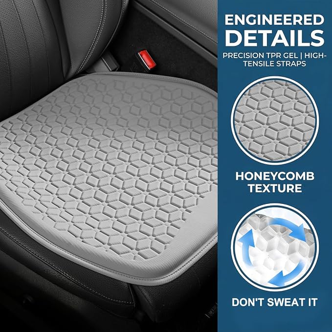 Gel Car Seat Cushion, Breathable Non-Slip Automotive Chair Mat Cover Protector for Driving, Comfortable Vehicle Interior Front Seat Chair Cushion Accessories, Universal Fit (Gray) - Image 3