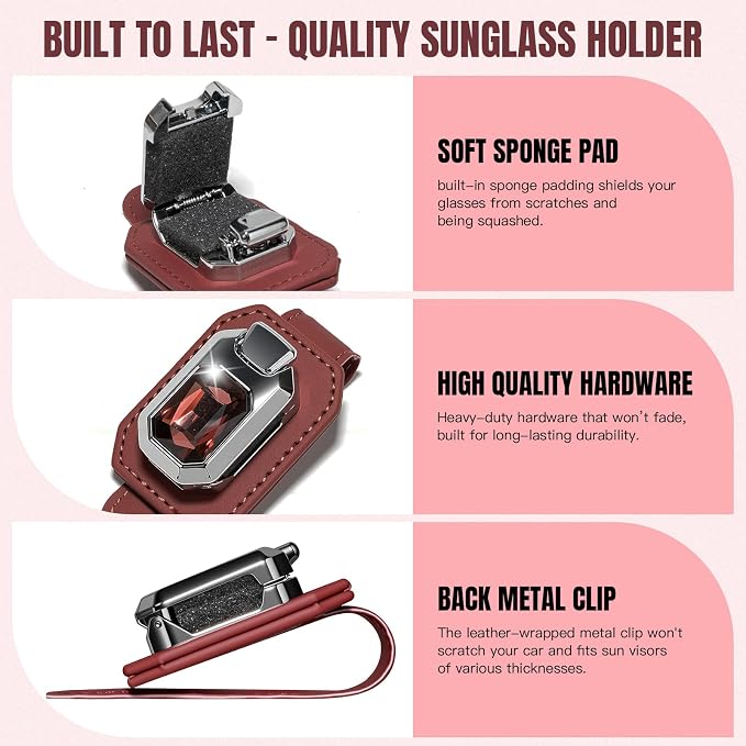 2PCS Sunglass Holder for Car Visor, Faux Leather Eyeglass Holder Clip for Car Sun Visor Organizer, Universal One Handed Operation Sun Glass Hanger, Car Interior Accessories for Women Man - Image 5