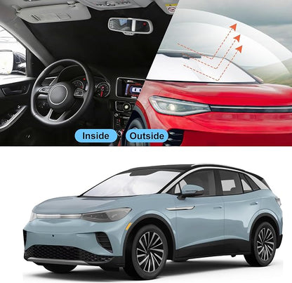 Front Windshield Sun Shade Foldable Car Front Window Sun Shade Windshield Shade Custom Fit for 2021-2025 2026 Volkswagen VW ID.4 Block UV Rays Accessories Heat Keep Cooler - Image 5