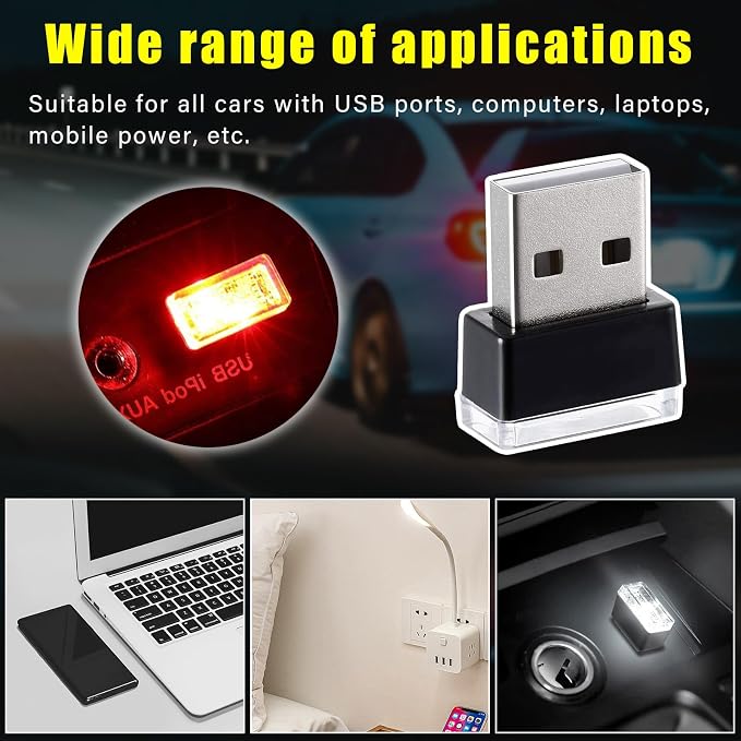 Augeny 4 PCS USB LED Car Interior Atmosphere Lamp, Plug-in USB Decor Night Light, Portable Auto Ambient Lighting Kit, Universal Vehicle Interior Accessories for Most Cars (White & Red) - Image 6