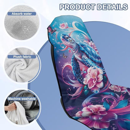 Sea Turtle Floral Car Seat Towel with Storage Bag Sweat Auto Interior Seat Protector Animal Sea Turtle Car Interior Accessories Driver Seat Cushion Towel Cover Automotive Seat Cushion Pads - Image 6
