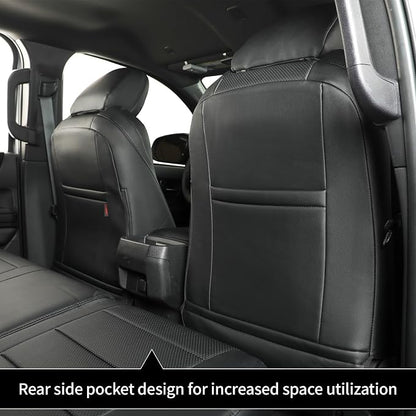 Custom Seat Covers for 2019-2026 Ram 2500/3500 CrewCab Bighorn,Faux Leather | Full Set Heavy Duty Pickup Seat Cushion,Front w/No Headrest Cutout,Rear 40/60 Split Curved Bench Seat,Black - Image 7