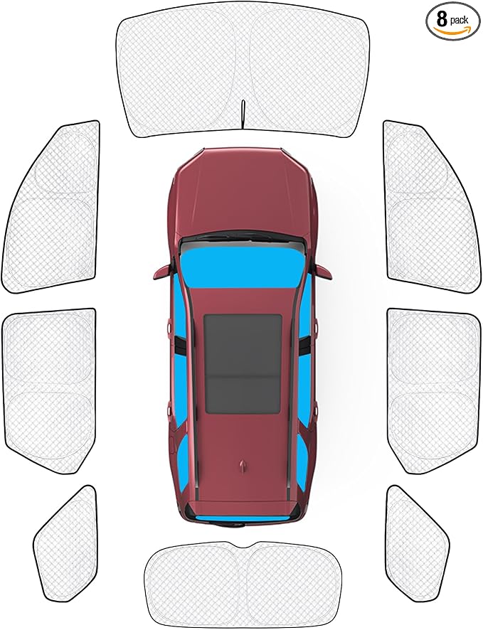 KMF 8pcs Thicken Sun Shades for Honda Pilot 2025 2026 Accessories, Full Car Window Covers for Windshield Side Rear, UV Block and Protect Privacy Blackout for Camping Outdoor by KMF