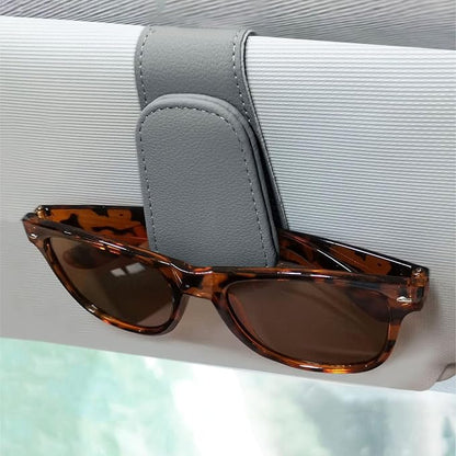 EldHus Sunglass Holder for Car Visor - 2 Pack Magnetic Car Glasses Holder Clip, Leather Eyeglass Holder for Car, Universal Sunglasses Clip for Car Visor, Gray - Image 2