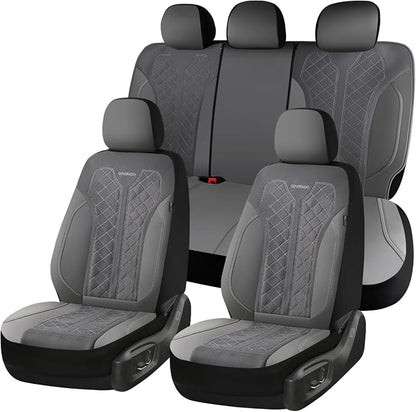 Coverado Automotive Seat Covers Full Set, Luxury Car Seat Covers, Gray Seat Covers, Mesh Design, Driver Seat Protectors, Universal Fit for SUVs, Trucks, Sedans by COVERADOAUTO