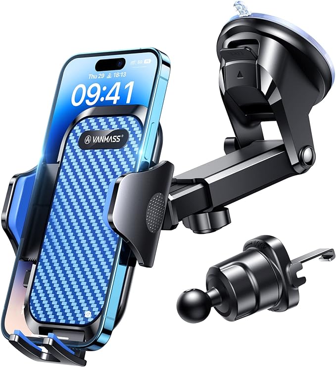 VANMASS Phone Holders for Your Car 2026 Ultimate Phone Mount Military-Grade Windshield Dashboard Vent【Newest Best Strongest】 Cell Phone Car Mount for iPhone 16 Pro Max 15 Samsung Android,Blue by VANMASS
