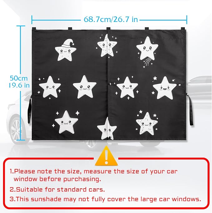 Car Window Shades, 2 Packs Magnetic Car Sun Shades for Baby, 2 Layers for Blackout/See Through Options Stars Pattern Side Window Curtain for Kids Heat/UV Blocker - Image 4